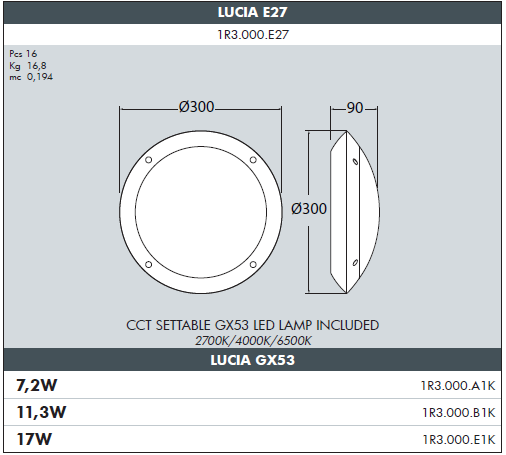 Фасаден плафон Fumagalli 1R3.000.LYE27 LUCIA сив/опал